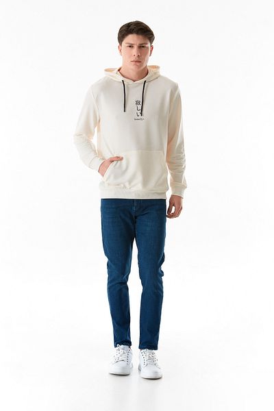 Fulla Moda Printed Hooded Kangaroo Pocket Sweatshirt
