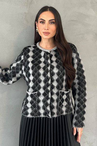 Seda Yalçın Atelier Gray Black Crew Neck Cardigan