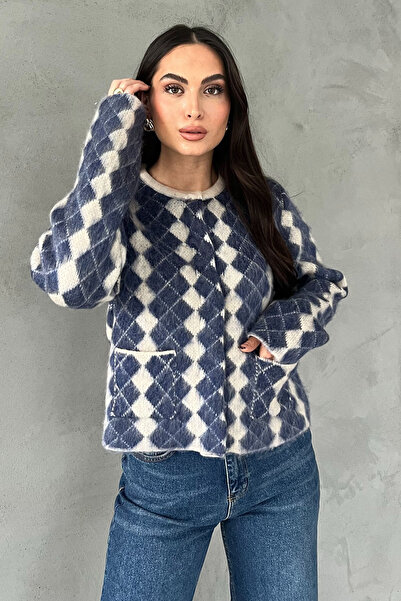 Seda Yalçın Atelier Біло-синій светр з коміром-стійкою