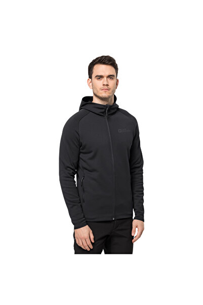 Jack Wolfskin Μαύρο ανδρικό φούτερ Thermal Fleece Regular Fit 1710541 -6000 Baiselberg με κουκούλα Fz M