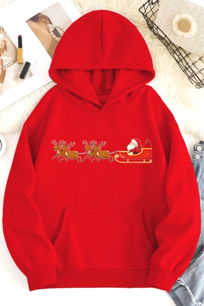 MODAVİBE Hanorac cu glugă cu tematică de Anul Nou - Omul de zăpadă, cu model ...