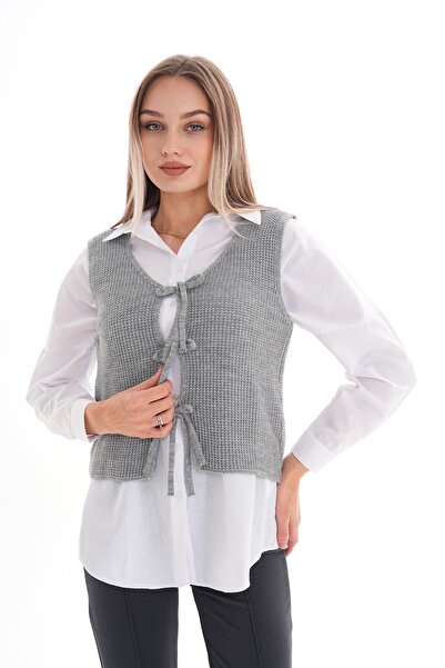 ŞİMAL Жіночий жилет з переднім застібанням, детально в'язаний з трикотажу 245329 -