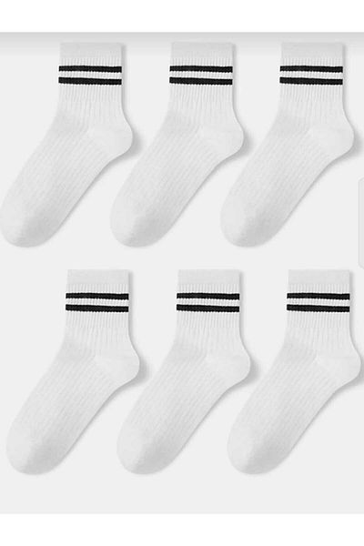 Premium 6 ζευγάρια Unisex ριγέ κάλτσες τένις - κολεγιακό στυλ, λευκό, μέγεθος 36-44, βαμβακερές και άνετες