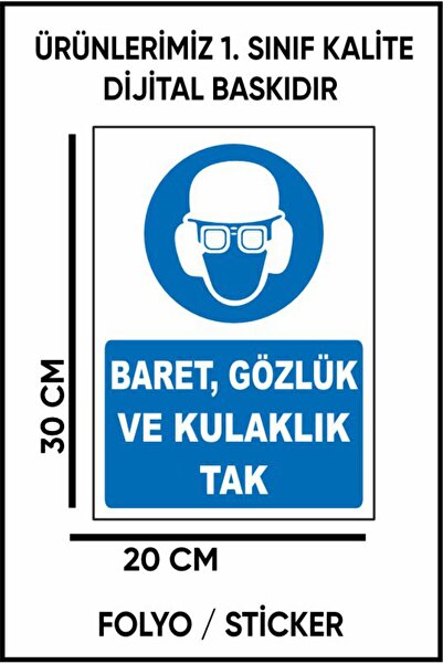3M Baret Gözlük Ve Kulaklık Tak Uyarı Dijital Baskı Folyo / Sticker