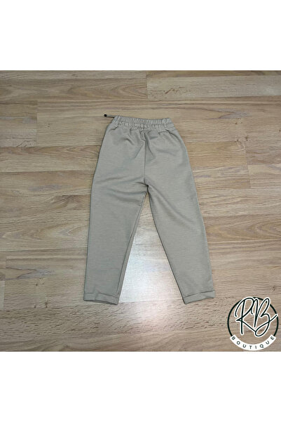 RBoutique Kız Çocuk Beli Lastikli Bilek Detaylı Krem Rengi Pantolon