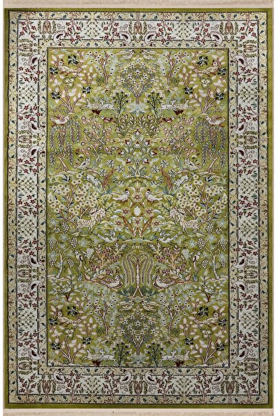 Rugs Modern Halı Yeşil Bej Temalı Geleneksel Motif Etnik Çiçek Desenli Kreati...