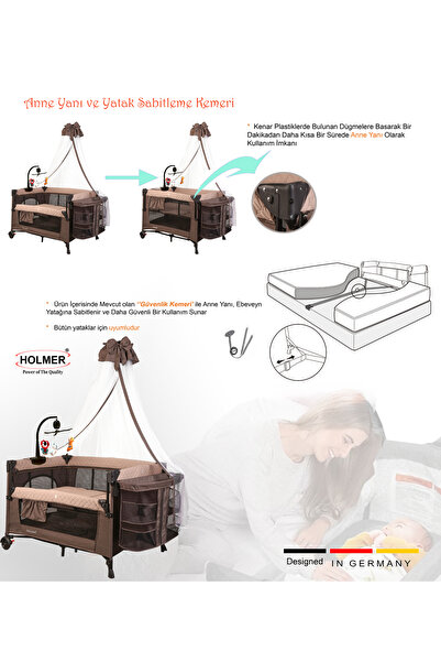 Holmer Coolstyle Premium Cibinlikli Dönenceli Anne Yanı Oyun Parkı Beşik 70x110cm Kahverengi