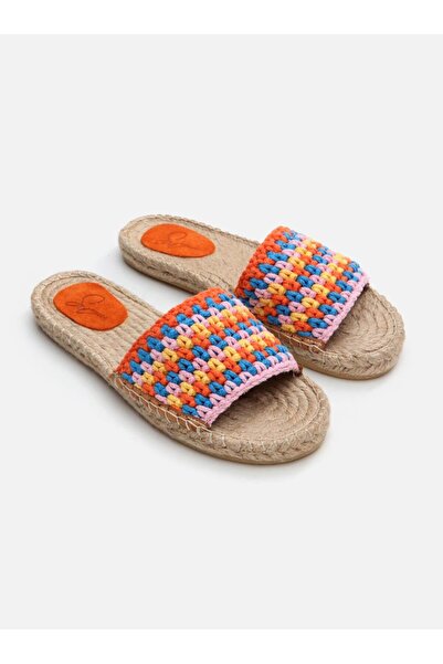 Su Espadril Jade Turuncu-Pembe Örgü Kadın Espadril Terlik