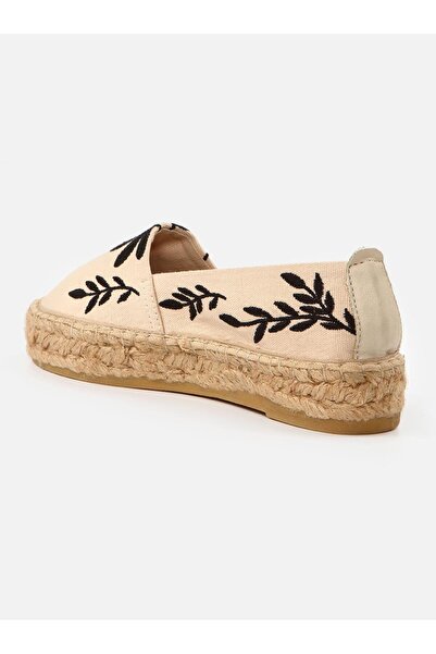 Su Espadril Nataly Ekru Siyah Kadın Düz Espadril