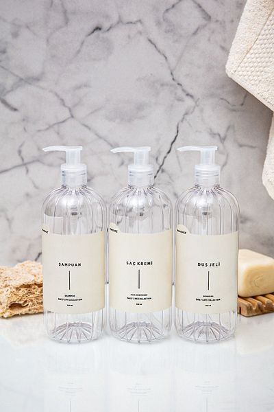 homence 3 Συσκευασία Σαμπουάν Αφρόλουτρο Conditioner Ετικέτα Πλαστικό Σετ Μπάνιου Διαφανές Δοχείο σαπουνιού 500ml
