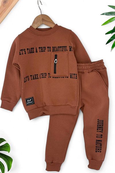 VOY KİDS Boy's 3-strand winter tracksuit set for ages 2-3-4-5-6-7-8-9-10