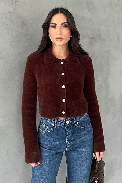 Seda Yalçın Atelier Brown Floral Buttoned Soft Cardigan