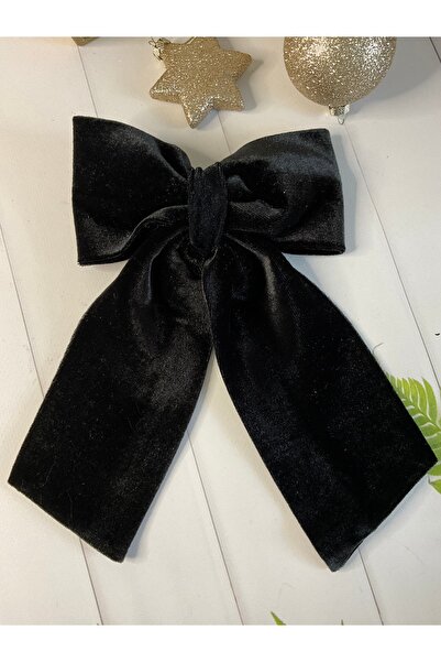 MADE BY PERİ مشبك أوتوماتيكي من الحرير المخملي باللون الأسود مع ذيل وفيونكة