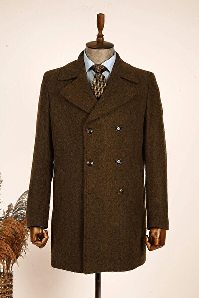 Guild Παλτό από μαλλί Kavala με διπλό στήθος διαγώνιο γήινο