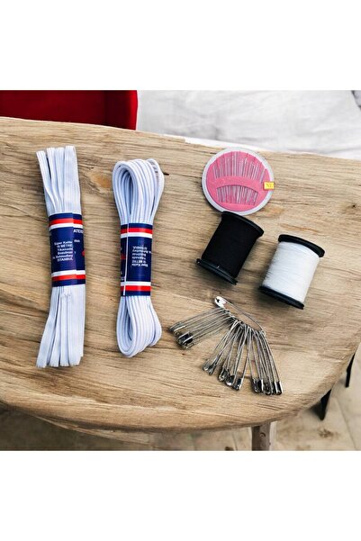 Metler Beyaz Geniş Ve İnce Esnek Lastik&Kutulu Dikiş İğne&2 Adet Polyester Di...
