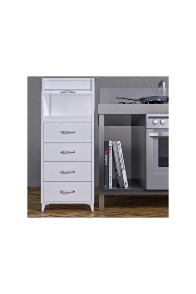 Evistro Ahşap Bombeli Tek Çekmeceli Mutfak Kiler Dolabı Ekmeklik Beyaz Kurulu