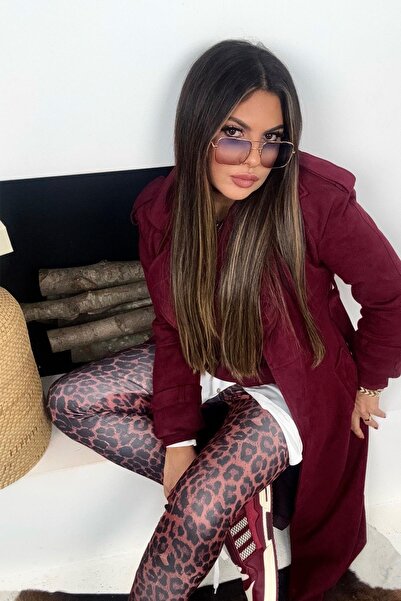 Sohotique By P Leopar Kalın Bel Lastikli Şardonlu Tayt Bordo