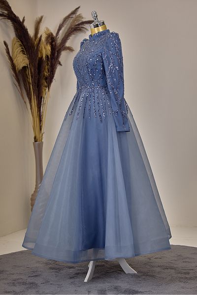 Surikka Draped Front Applique Embroidered Mila Evening Dress