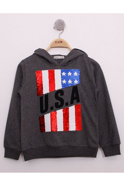 Toontoy Boy's Embroidered U.S.A Flag Sweatshirt - Sequin