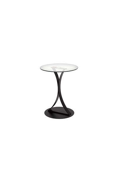 Areka Black Service Table, Black Iron Base, Clear Glass Top