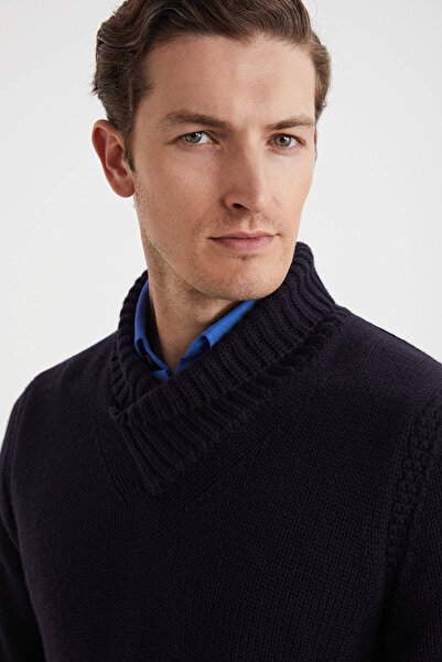 Hemington Lambswool Yün Boğazlı Lacivert Triko Kazak