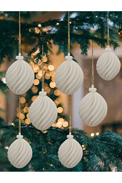 METADESİNG Yılbaşı Özel Beyaz Kozalak Ağaç Hediye Süsü Çam Ağacı Süsü Yılbaşı Süsü 6'lı (8X6CM)