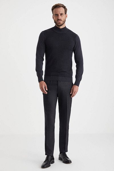 Hemington Patterned Half Turtleneck Merino Wool Anthracite Knitwear