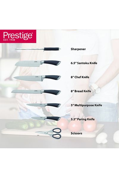 Prestige 8-piece knife set with acrylic stand |  laser-cut rust-free stainless steel blade ( GREY )