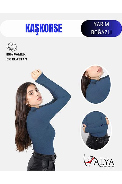 ALYA UNDERWEAR Indigo Melange Corded Fabric - Half-Neck Camisole Body Sweatshirt