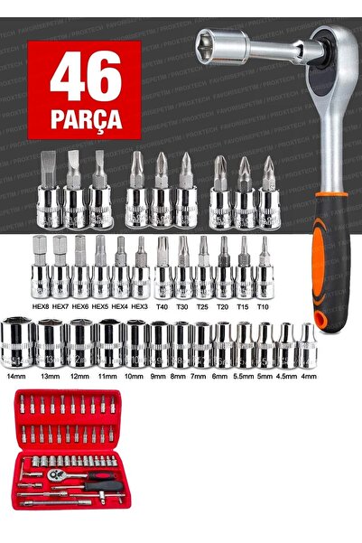PROXTECH 58 Parça 46mini Lokma Takımı Otomatik Cırcırlı 1/4" 12 Parça Kombine Açık Ağız-yıldız Anahtar Takım