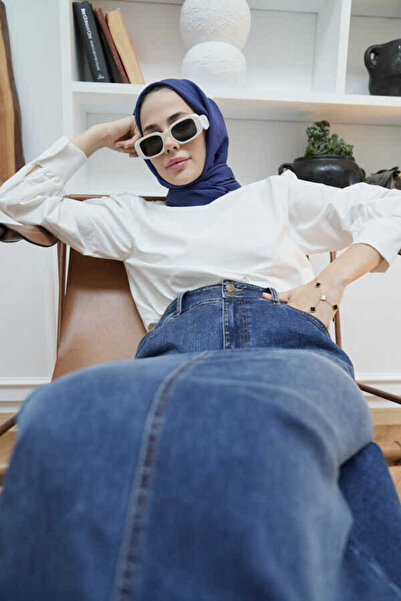 Neways 2254-Denim Klasik Etek Koyu Mavi