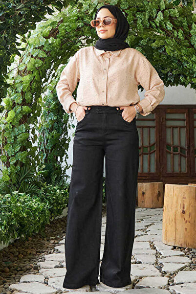 Neways Black Denim Wide Leg Trousers - 1067