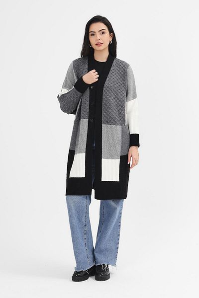 Uludağ Triko Cardigan de tricotaj cu model lung, cu decolteu în V, cu nasturi, negru