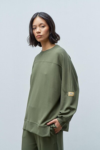 Basicpark Khaki Women's Jogger Pants and Sleeves Label Detailed Modal Bottom Top Set