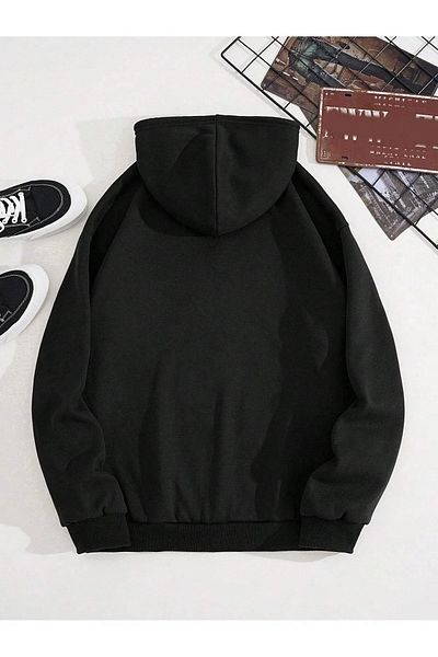 pandy Hanorac/cardigan oversize cu glugă și fermoar, unisex, negru