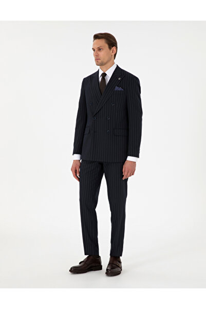 Pierre Cardin Lacivert Ex. Slim Fit Çizgili Kruvaze Takım Elbise 50306677-VR033