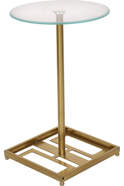 Areka Golden Service Table, Golden Iron Base, Transparent Glass Top