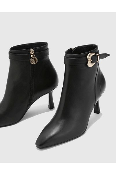 İLVİ Noemi Genuine Leather Women's Black Heeled Boots