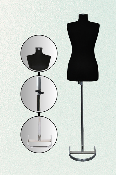 Acar Raf Terzi Mankeni Süngerli Prova Mankeni Siyah Kumaş Kaplamalı 38 Beden