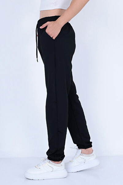 TİGERS Kadın Siyah Büyük Beden Yüksek Bel Şardonlu Kışlık Dalgıç Kumaş Esortman Altı