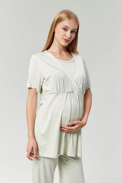 lohusacenneti Maternity Cotton Ribbed Nursing Compartment Mint Green Pajamas Dressing Gown