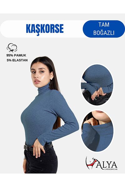 ALYA UNDERWEAR Corp camisole din Lycra din țesătură cu nervuri - Badi Indigo Melange cu gât complet
