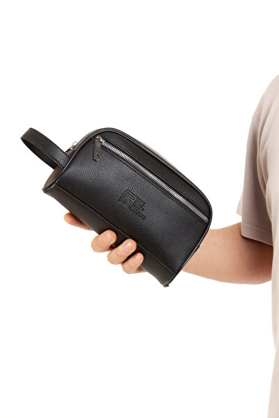 LOOP DESIGN Black Vegan Leather Personal Care and Daily Clutch Bag, Large Portfolio & Clutch Bag