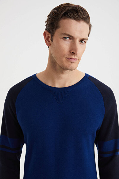 Hemington Bisiklet Yaka Merino Yün Desen Koyu Lacivert Kazak