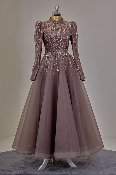 Surikka Draped Front Applique Embroidered Mila Evening Dress