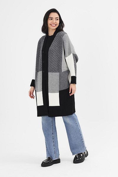 Uludağ Triko Cardigan de tricotaj cu model lung, cu decolteu în V, cu nasturi, negru