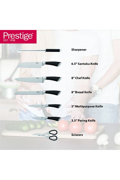 Prestige 8-piece knife set with acrylic stand |  laser-cut rust-free stainless steel blade ( BLACK )