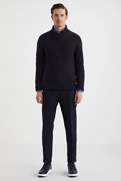 Hemington Lambswool Yün Boğazlı Lacivert Triko Kazak