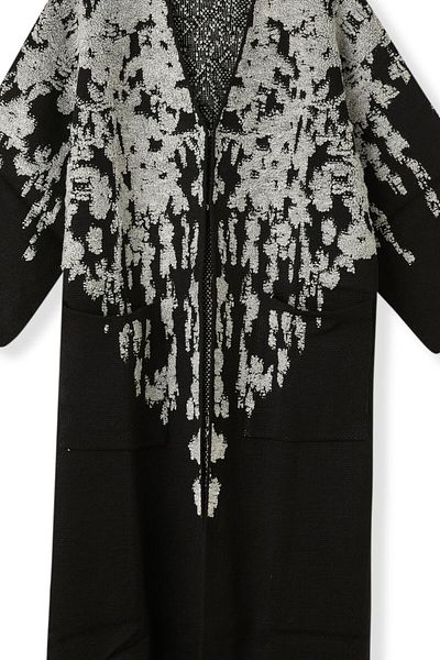 Uludağ Triko Cardigan de tricotaj floral negru gri pentru femei