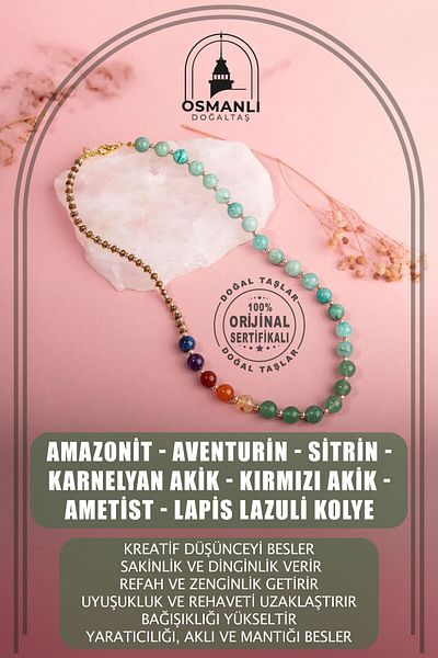 OSMANLI DOĞAL TAŞ Amazonite -aventurine-citrine-carnelian Agate-red Agate-amethyst-lapis Lazuli Necklace